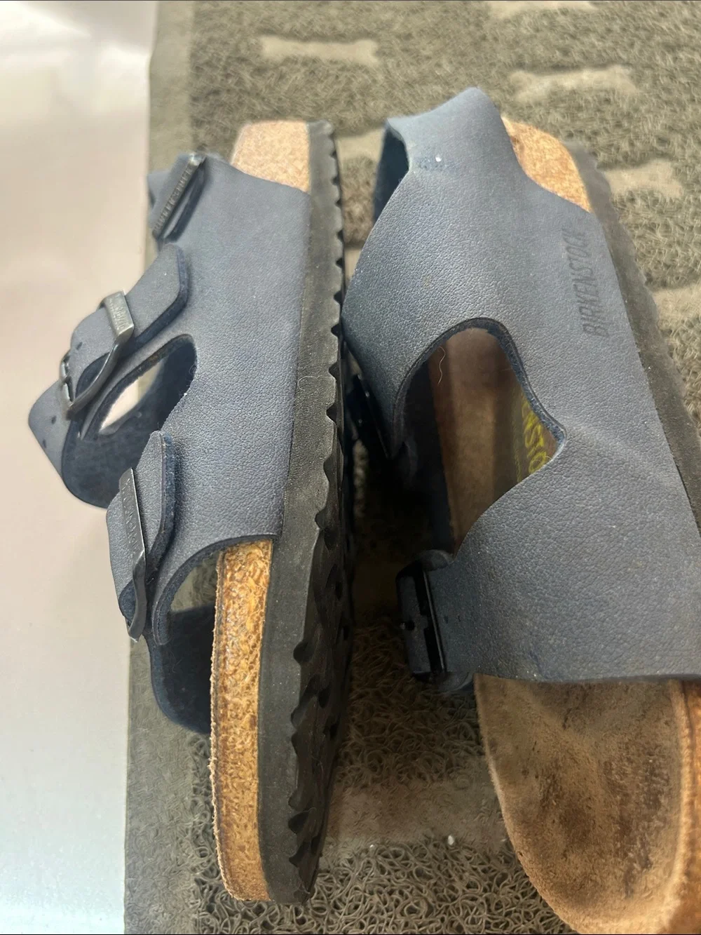 Navy Blue Birkenstock Two-Strap Buckle Sandals